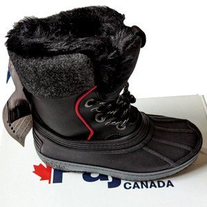Pajar Canada Kids Girl Boy Winter Snow Boot Black Lace-up Faux Fur Lined 13,1,2Y